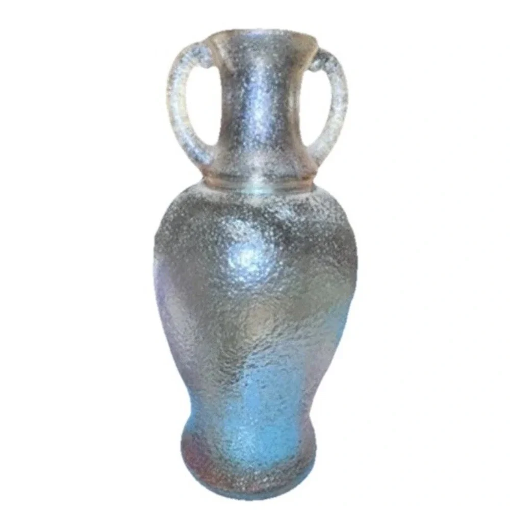 Vintage Stippled Marigold Carnival White Blown Glass Urn Vase Handles‎